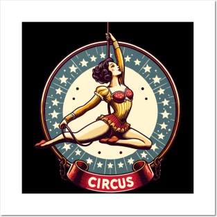 Circus girl give show on flying trapeze Posters and Art